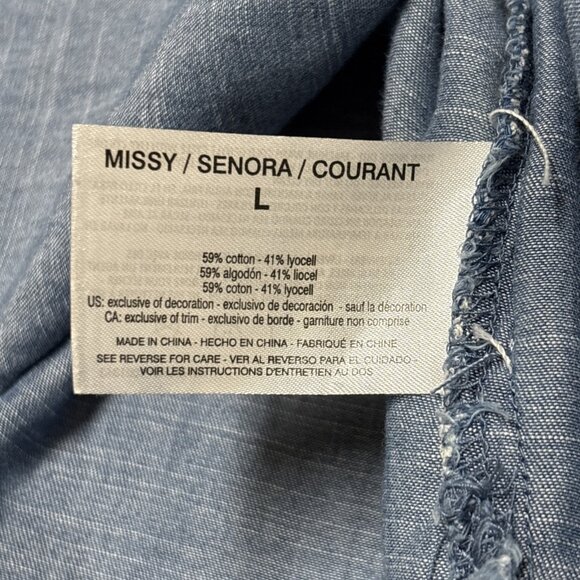 Boho Denim Patchwork Shirt Womens L Distressed Blue Applique Long Sleeve Western - Picture 9 of 10